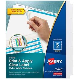 Avery - Index Maker Extra-Wide Paper Dividers with Print & Apply Label Sheets, 5 Tabs, 5 Sets/Pack - White
