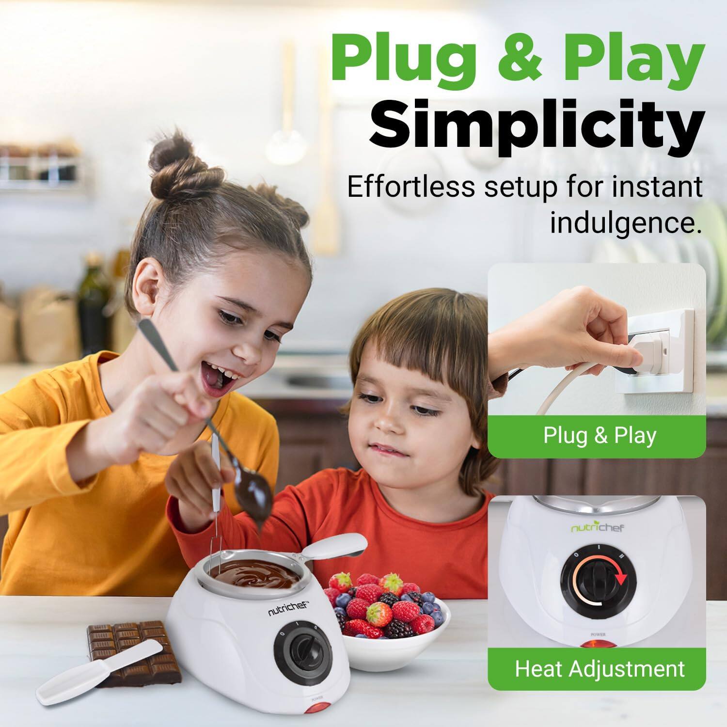 Plug & Play Simplicity  
Effortless setup for instant indulgence.  

Plug & Play  
Heat Adjustment