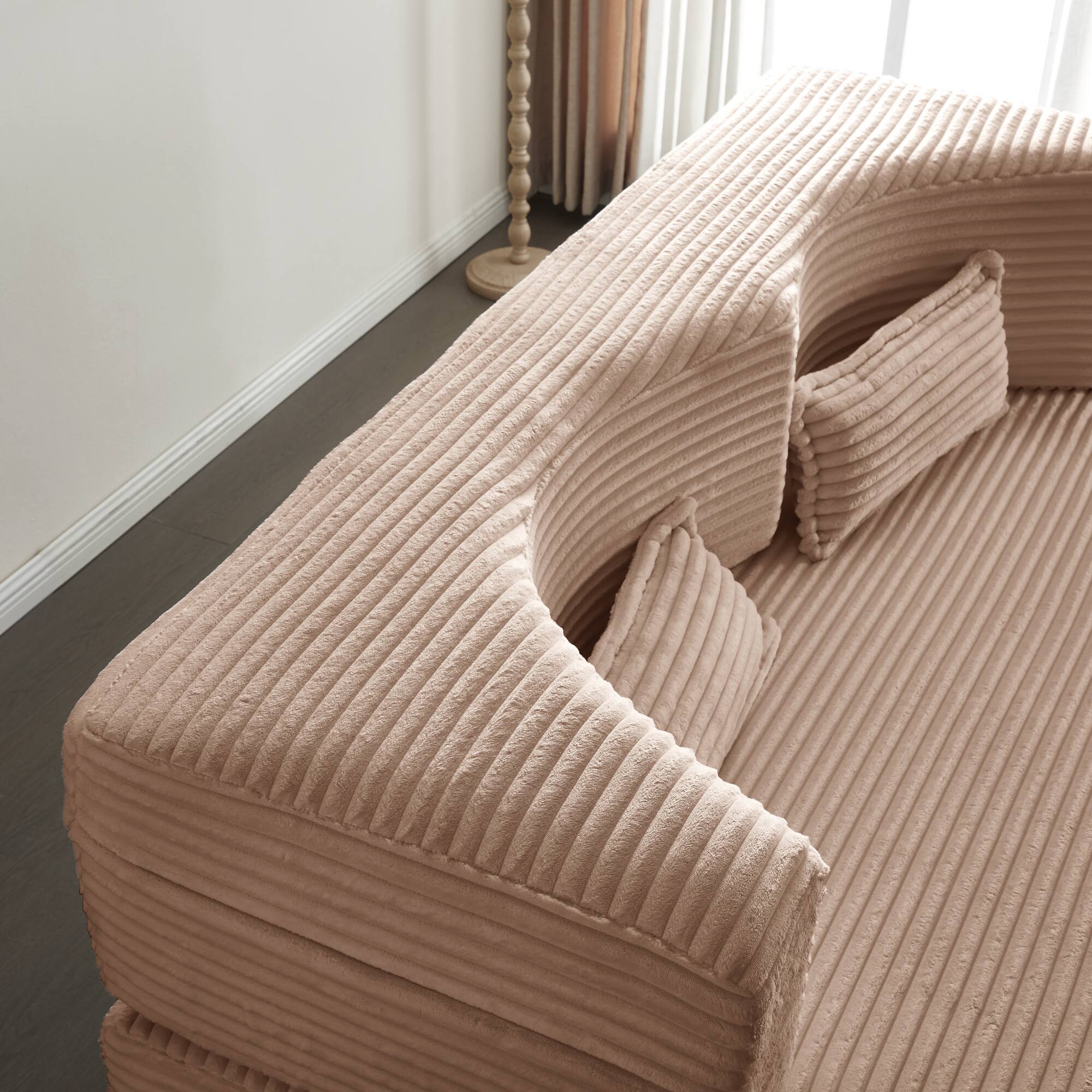 Alt View 4. GOODSILO - Convertible Plush Corduroy Floor Sleeper Sofa with Dual Pillows for Living Room and Guest Use - Pink.