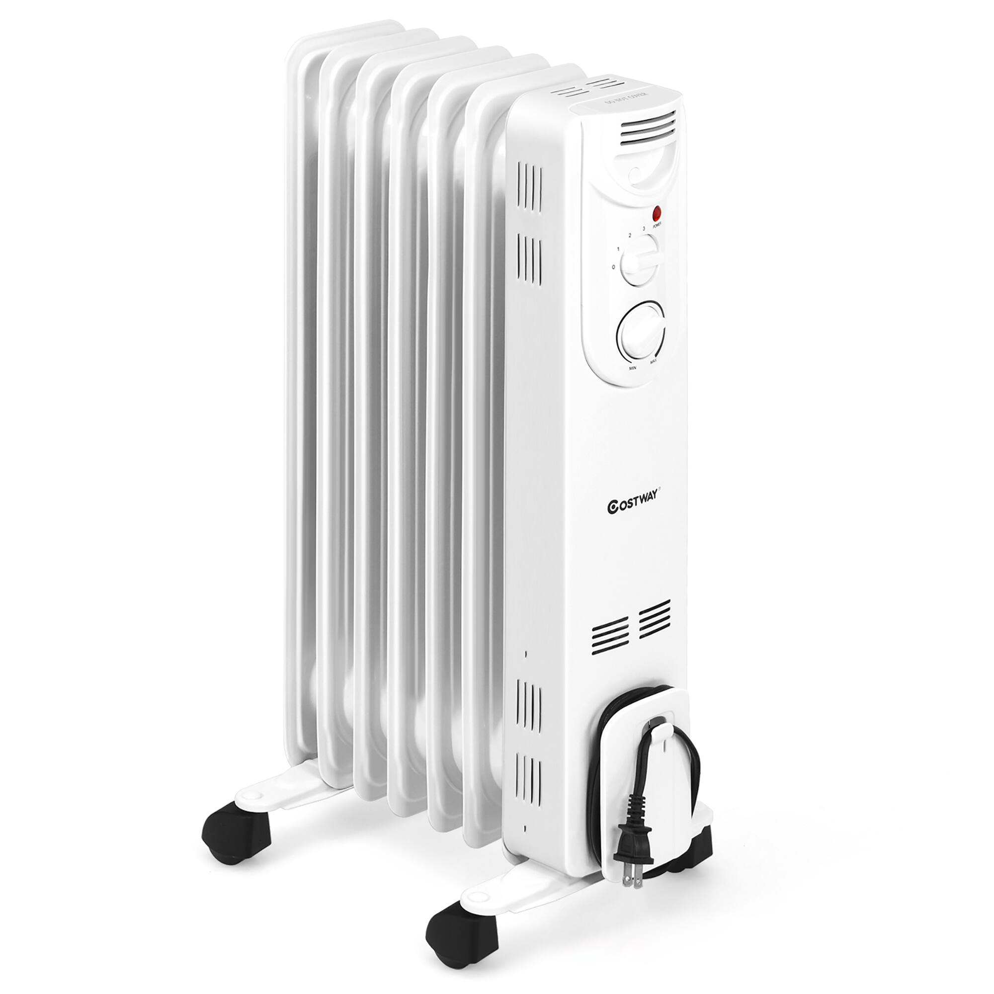 Alt View 9. Costway - Costway 1500W Electric Indoor Oil Heater W/3 Heat Settings & Safe Protection for Home - White.