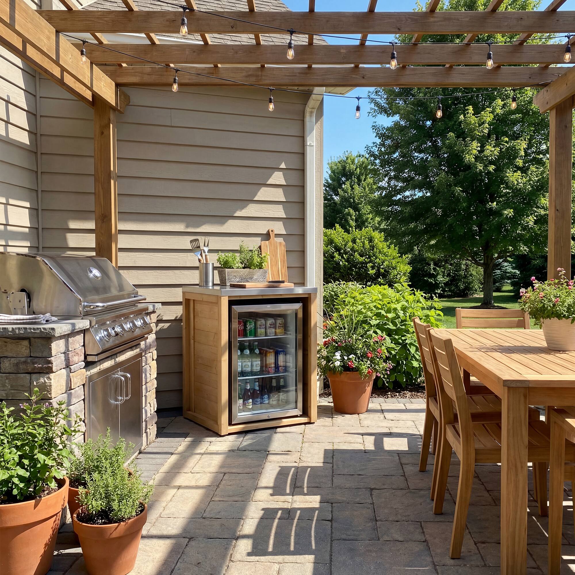 Alt View 6. Famapy - Modular Solid Cedar Outdoor Kitchen Cabinets - All-Weather Storage with Stainless Steel Top for Patio, Grill Station - Wooden.