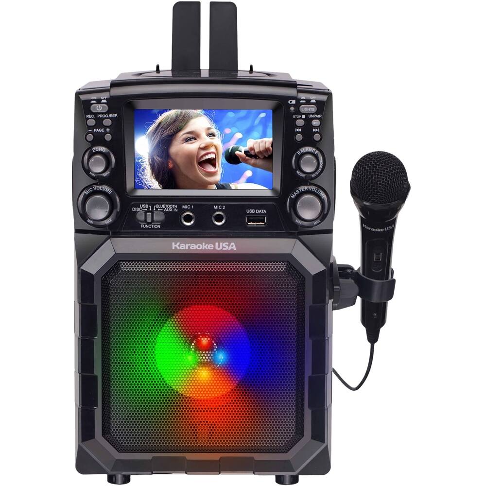 Front. Karaoke USA - Portable CDG/MP3G Karaoke Player with 4.3" Color TFT Screen, Bluetooth, Recording Function, and PA - Black.