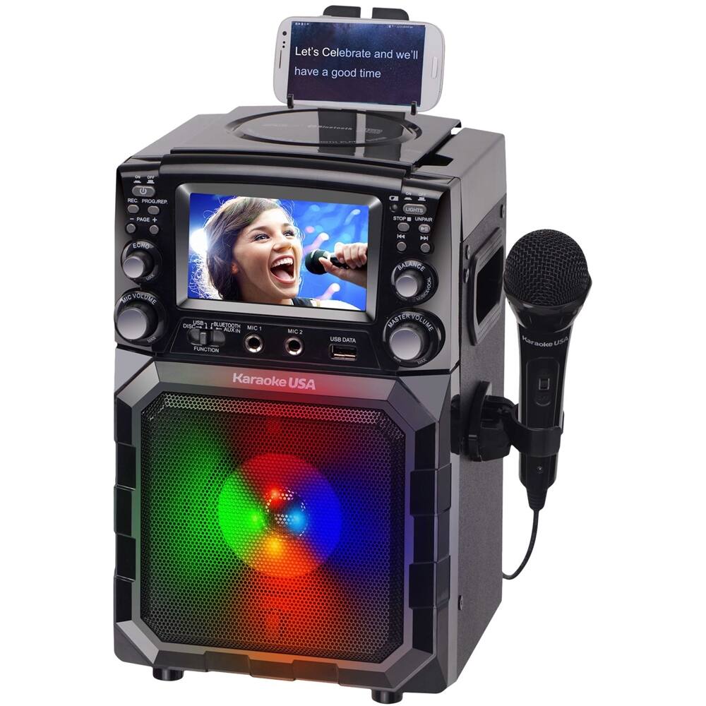 Alt View 11. Karaoke USA - Portable CDG/MP3G Karaoke Player with 4.3" Color TFT Screen, Bluetooth, Recording Function, and PA - Black.