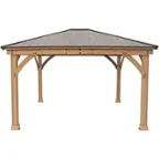Front. Yardistry - 12' x 14' Meridian Gazebo - Coffee Brown/Natural Cedar.