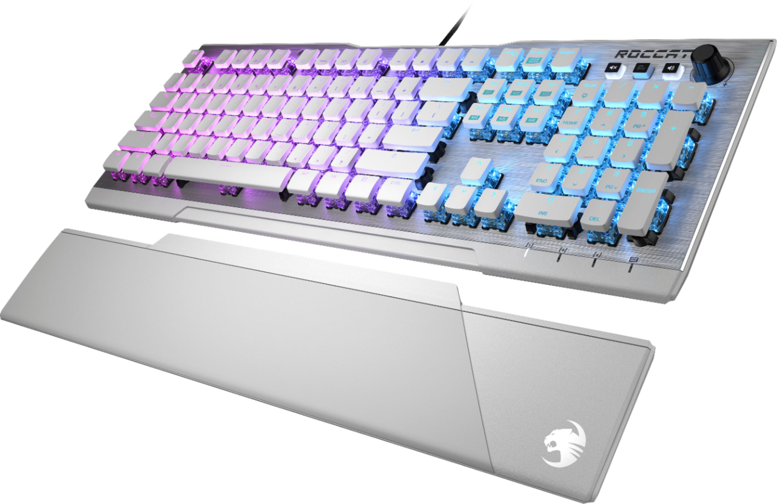 Left View: ROCCAT - Vulcan 122 Full-size Mechanical PC Gaming Keyboard with Tactile Titan Switch, AIMO RGB Lighting and Detachable Palm Rest - Arctic White