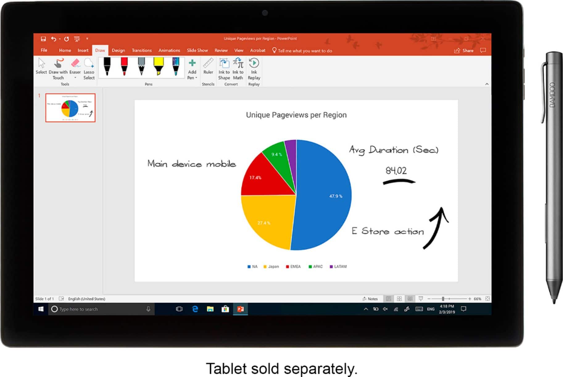 Alt View 17. Wacom - Bamboo Ink Smart Stylus for Windows Ink; 2nd Generation - Gray.