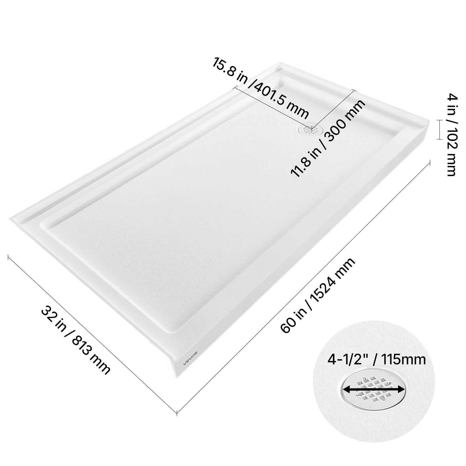 15.8 in / 401.5 mm  
11.8 in / 300 mm  
4 in / 102 mm  
32 in / 813 mm  
60 in / 1524 mm  
4-1/2" / 115 mm