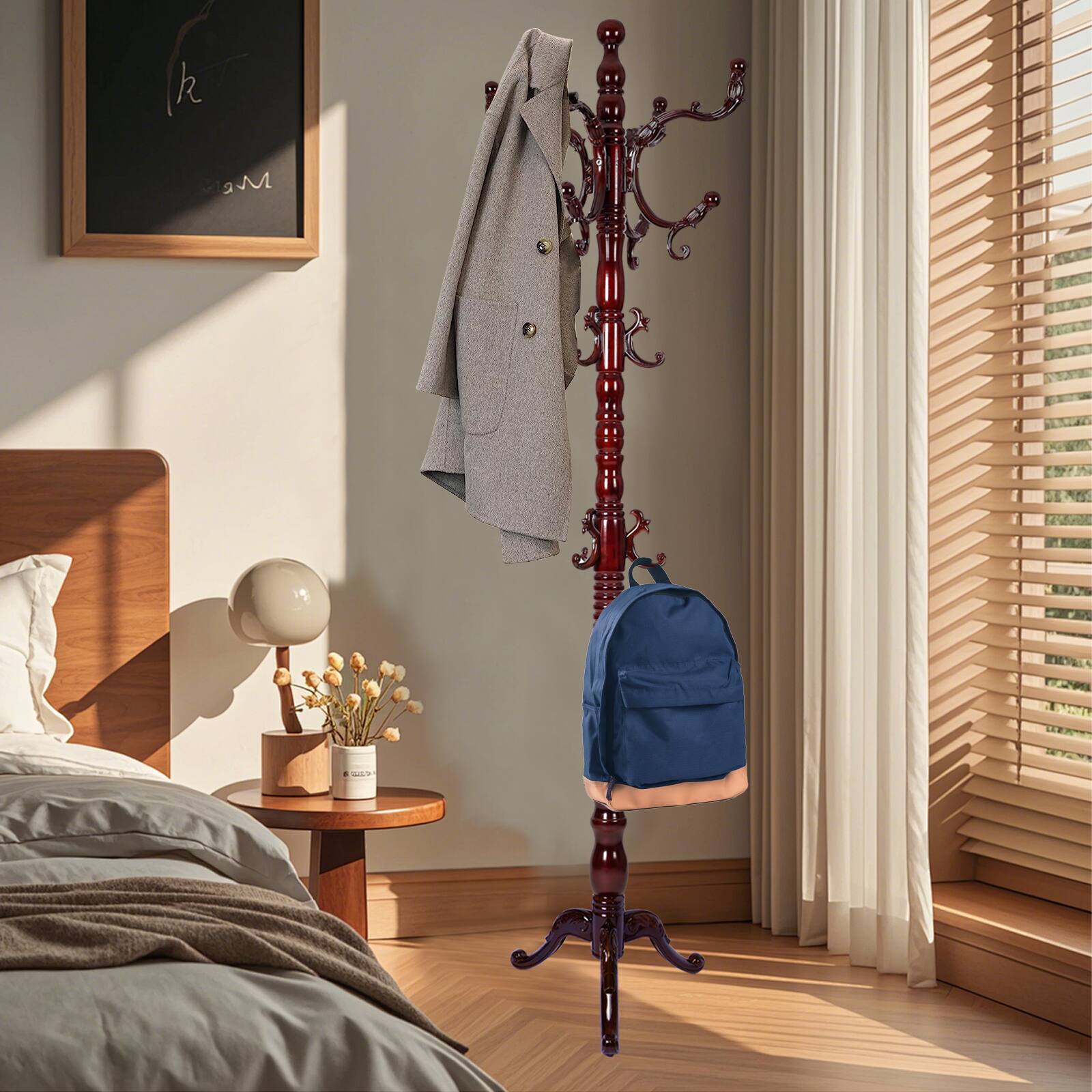 Alt View 7. Chateau Abodes - Solid Wood Coat Rack, Free Standing Hall Coat Tree with 14Hooks, 3 Height Options, 300lbs Load, Stury Base - Rosewood - Tri-legged.