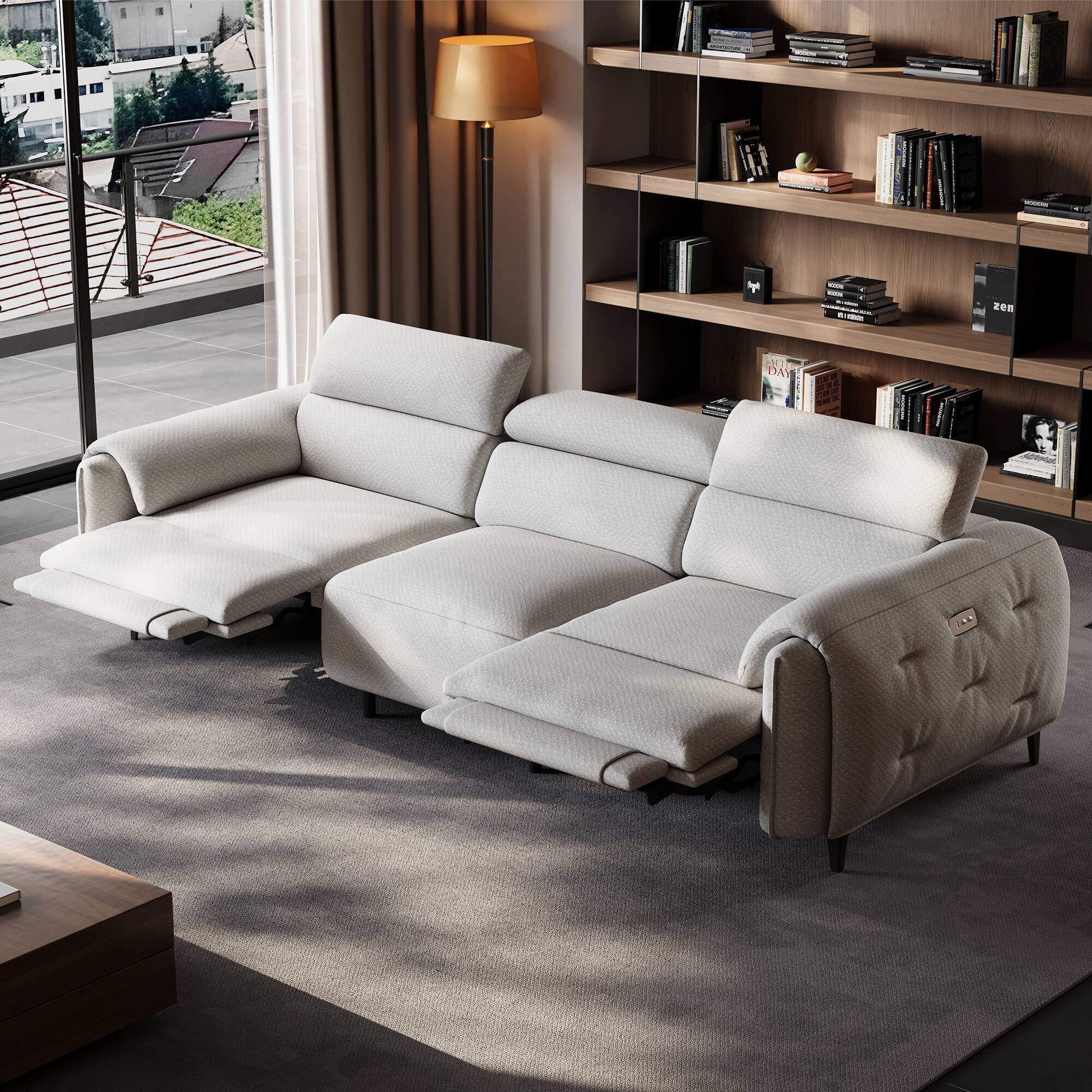 luck idea - 104.3" Electric Seat Sofa, 2 Seats Reclining Home Theater Seats - Gray