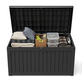 LAUSAINT HOME - 270 Gal.Water Resistant Resin Lockable Deck Box, Large Lockable Capacity, Versatile Deck Storage Bench - Black