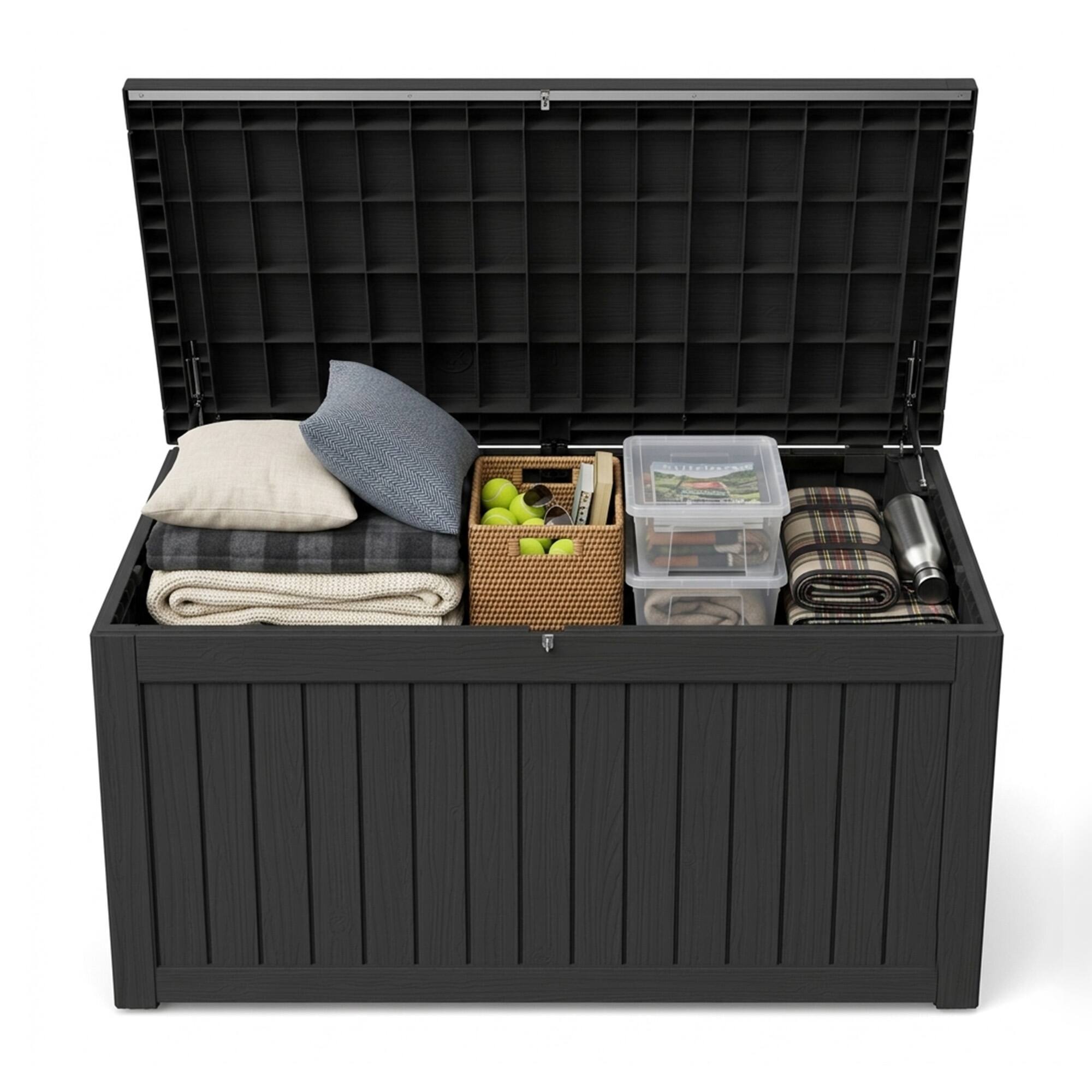 Front. LAUSAINT HOME - 270 Gal.Water Resistant Resin Lockable Deck Box, Large Lockable Capacity, Versatile Deck Storage Bench - Black.