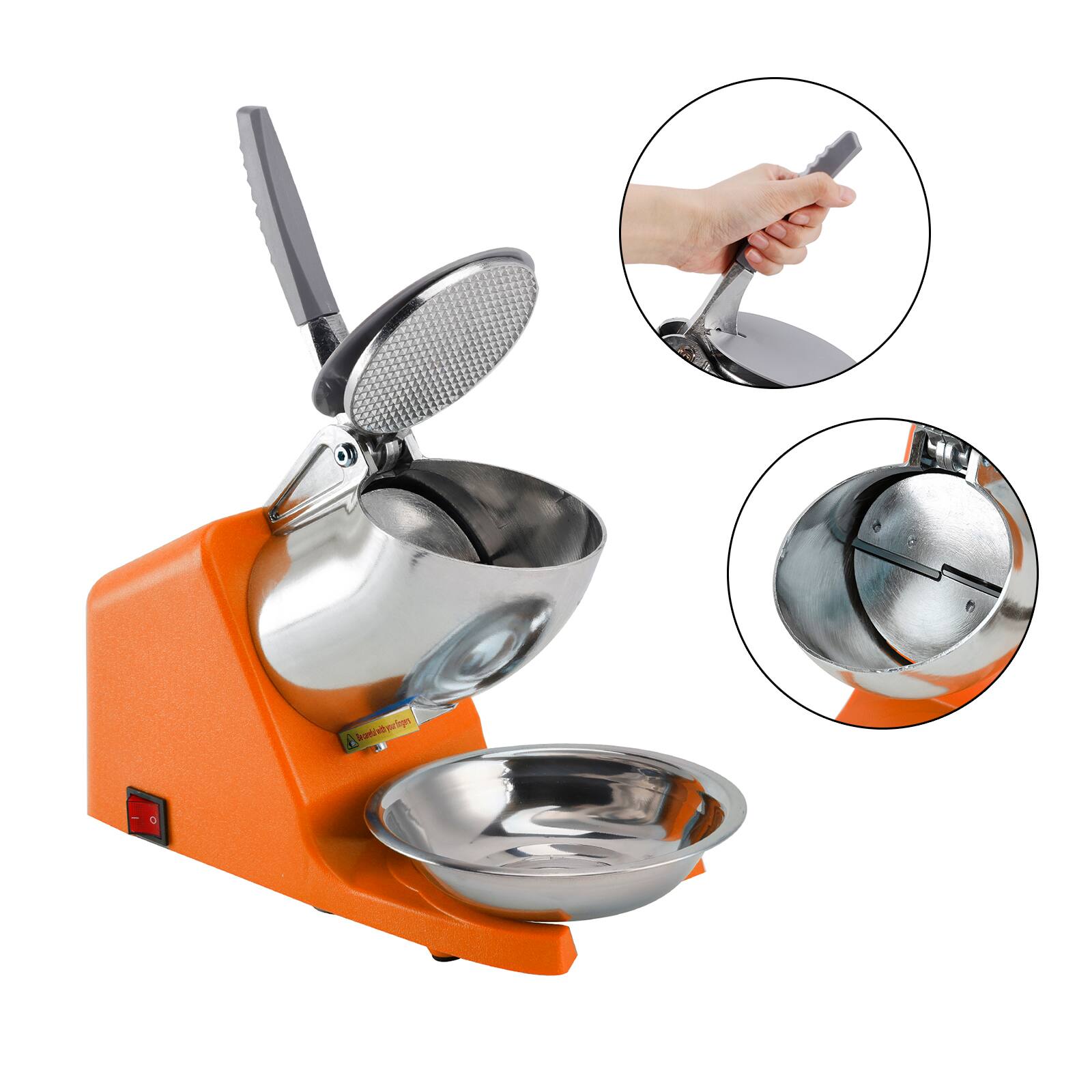 Alt View 5. Topteng - 500W Adjustable Ice Crusher Machine - 187 lbs/h, Stainless Steel Blades, for Snow Cone & Shaved Ice - Orange.