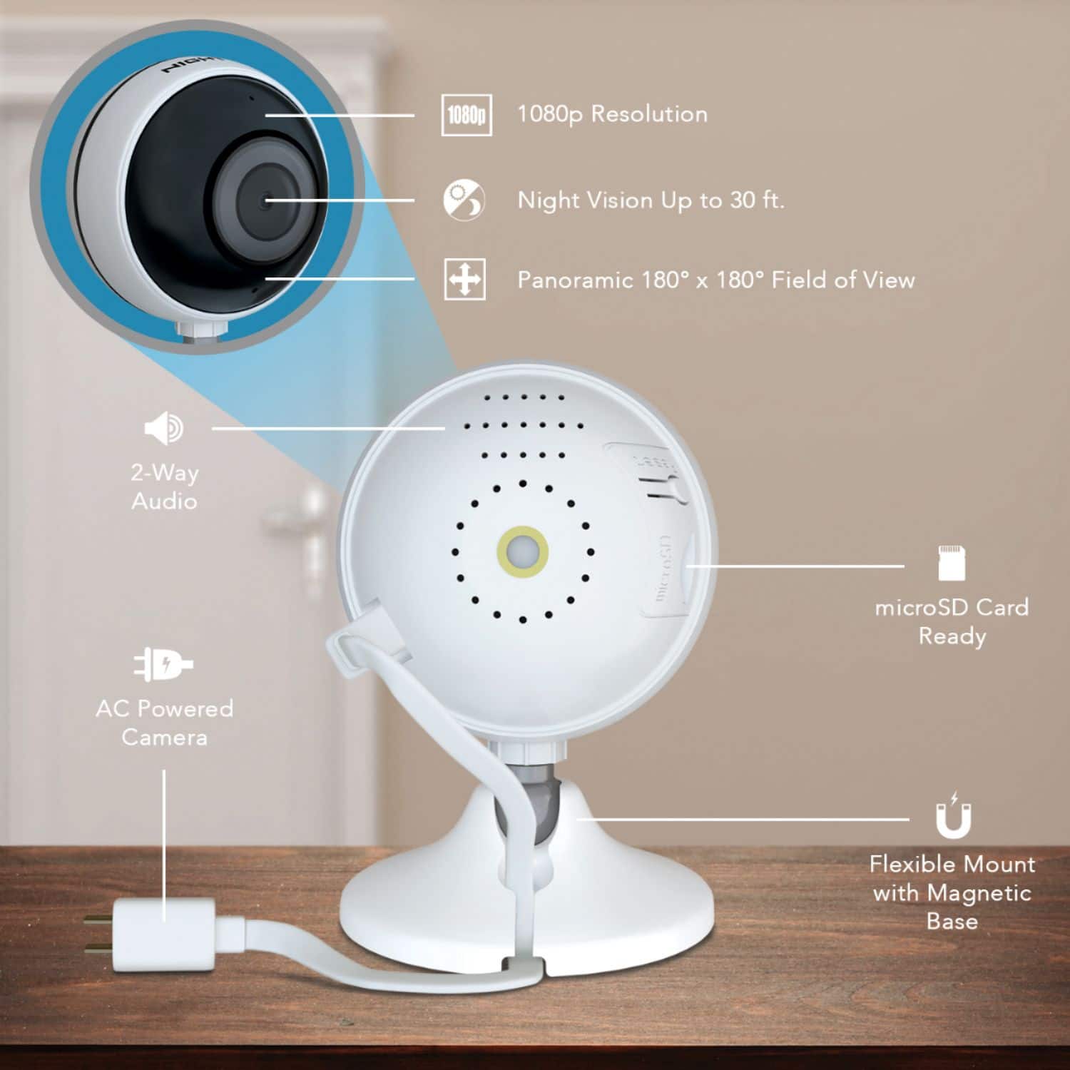 Night Owl Wireless 1080p Panoramic Camera Setup Night Owl Indoor 1080p Wi-Fi Panoramic Camera WCAM-2FE-IN-B - Best Buy