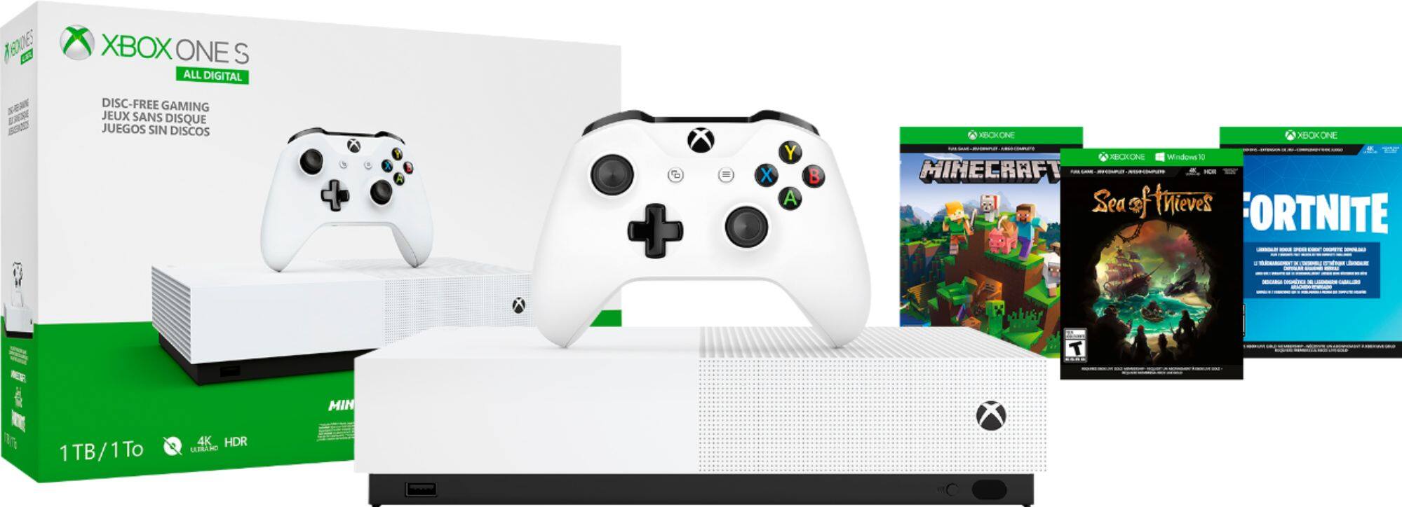 Front. Microsoft - Xbox One S 1TB All-Digital Edition Console (Disc-free Gaming). - E10+ (Everyone 10+)