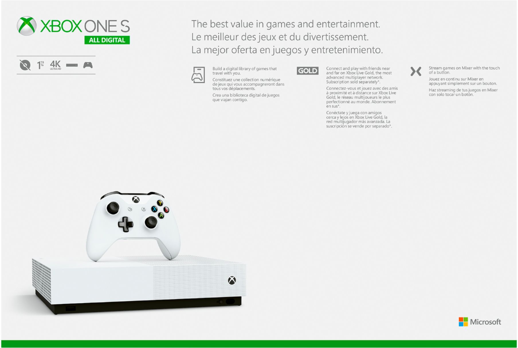 Best Buy: Microsoft Xbox One S 1TB All-Digital Edition Console 