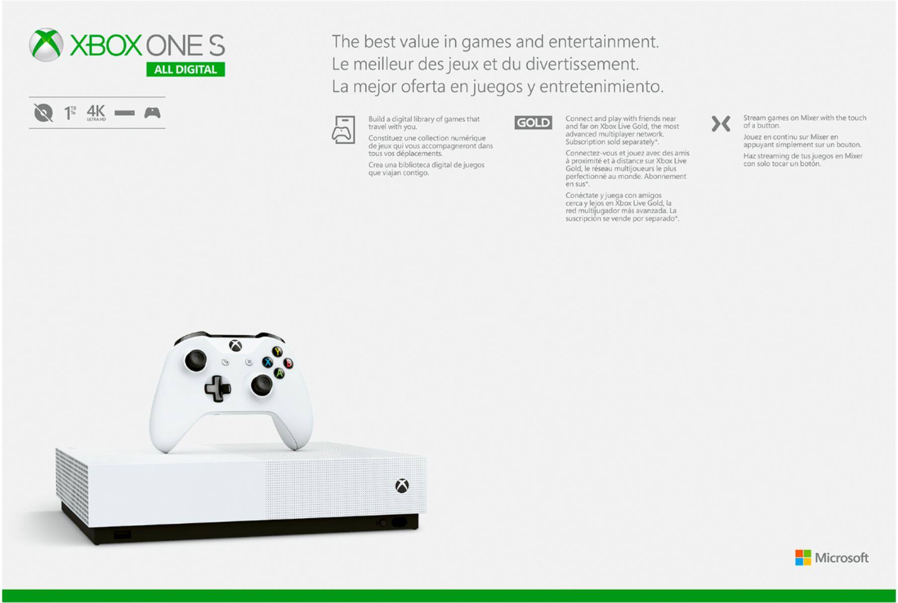 Alt View 13. Microsoft - Xbox One S 1TB All-Digital Edition Console (Disc-free Gaming).