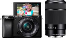 Front. Sony - Alpha 6100 Mirrorless Camera 2-Lens Kit with E PZ 16-50mm and E 55-210mm Lenses - Black.