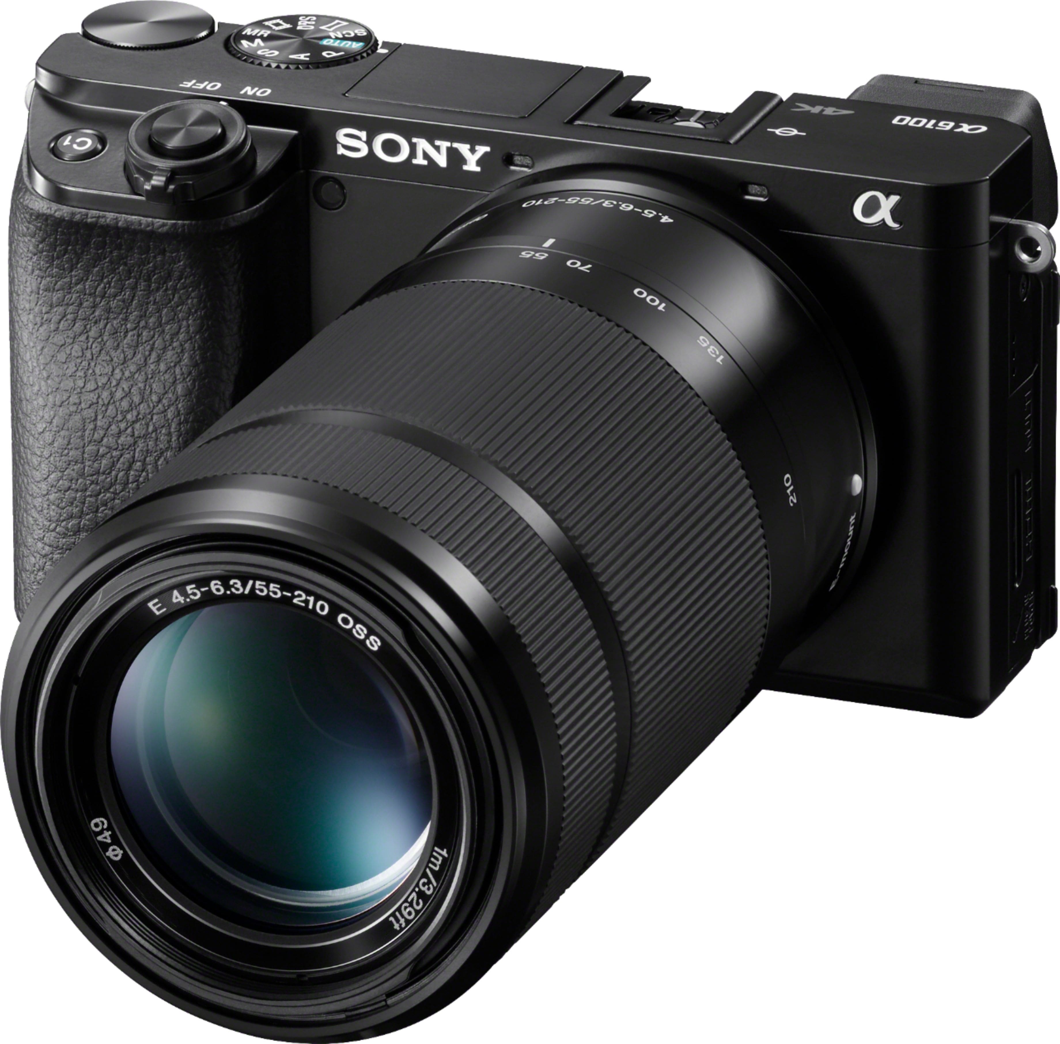 Left. Sony - Alpha 6100 Mirrorless Camera 2-Lens Kit with E PZ 16-50mm and E 55-210mm Lenses - Black.