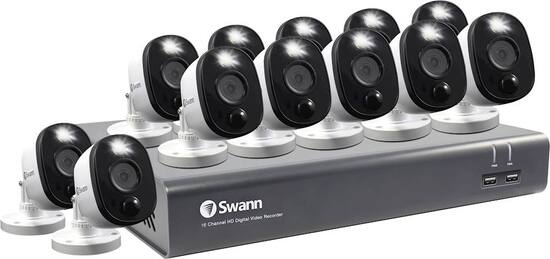 Swann 16 Channel 12 Camera Indoor Outdoor Wired 1080p 1tb Dvr Surveillance System Black White Swdvk 1645812wl Us Best Buy