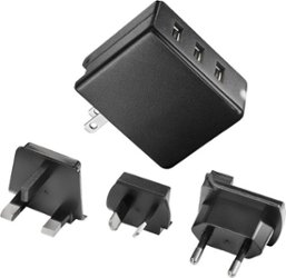 Insignia™ - 30W Foldable 3 USB Port Wall Charger with EU/UK/AU rechangeable plugs - Black - Front_Zoom