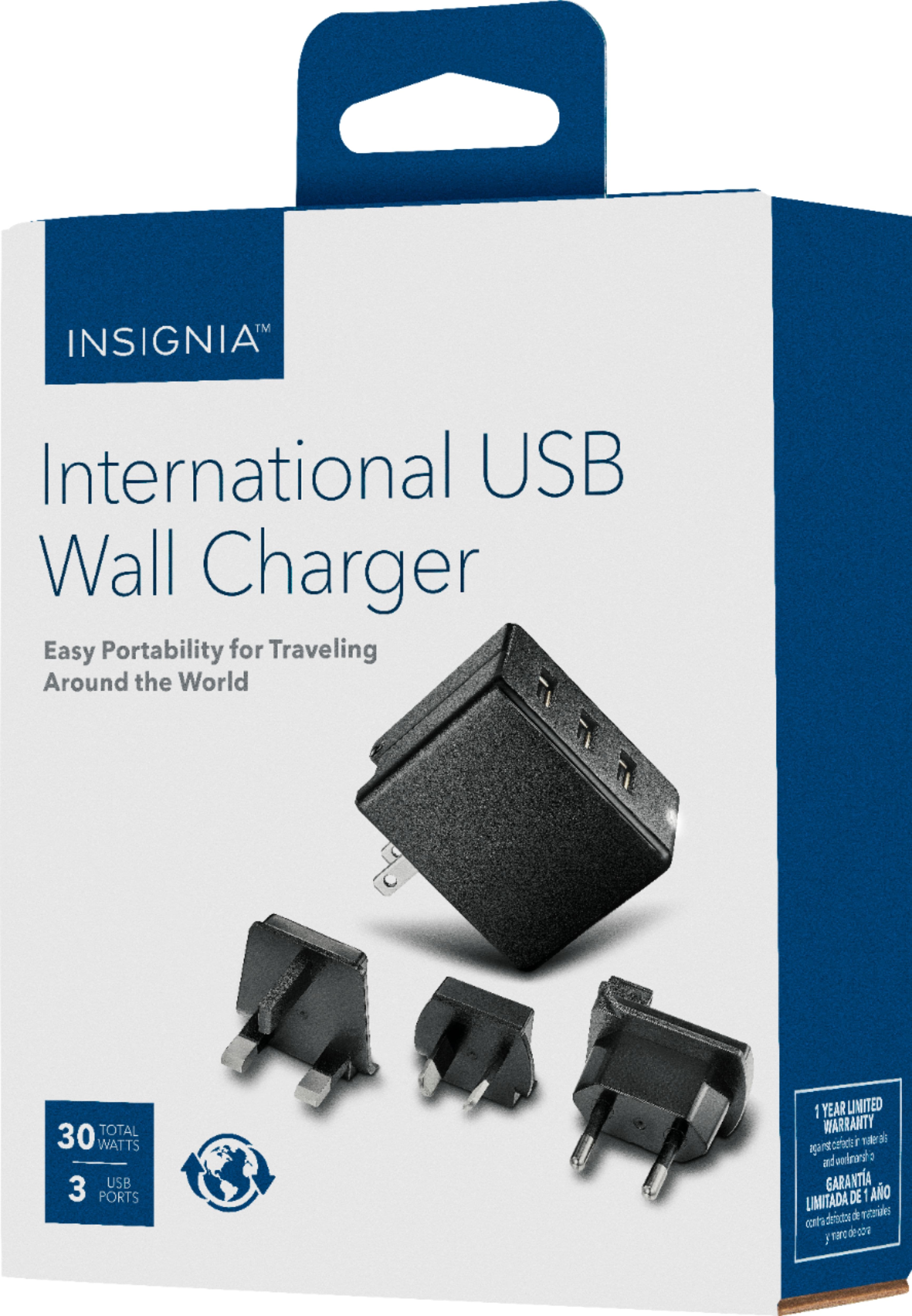 Alt View 13. Insignia™ - 30W Foldable 3 USB Port Wall Charger with EU/UK/AU rechangeable plugs - Black.