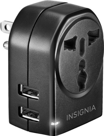 Insignia™ - Grounded travel adapter with 2 USB Ports - Black