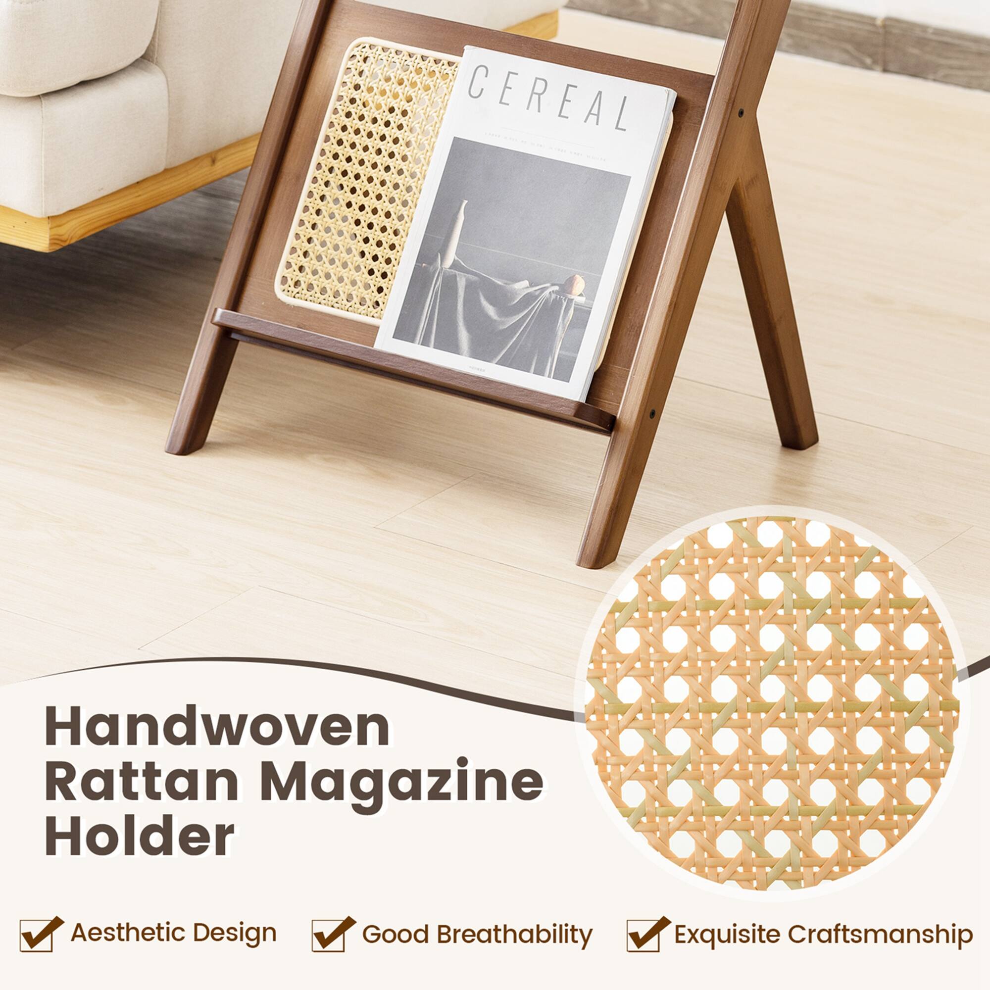 CEREAL Handwoven Rattan Magazine Holder Aesthetic Design Good Breathability Exquisite Craftsmanship