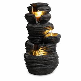 RYHNUYNE - Outdoor Rock Water Fountain with LED Lights – Multi-Tier Cascading Waterfall Resin Garden Feature for Patio, Yard