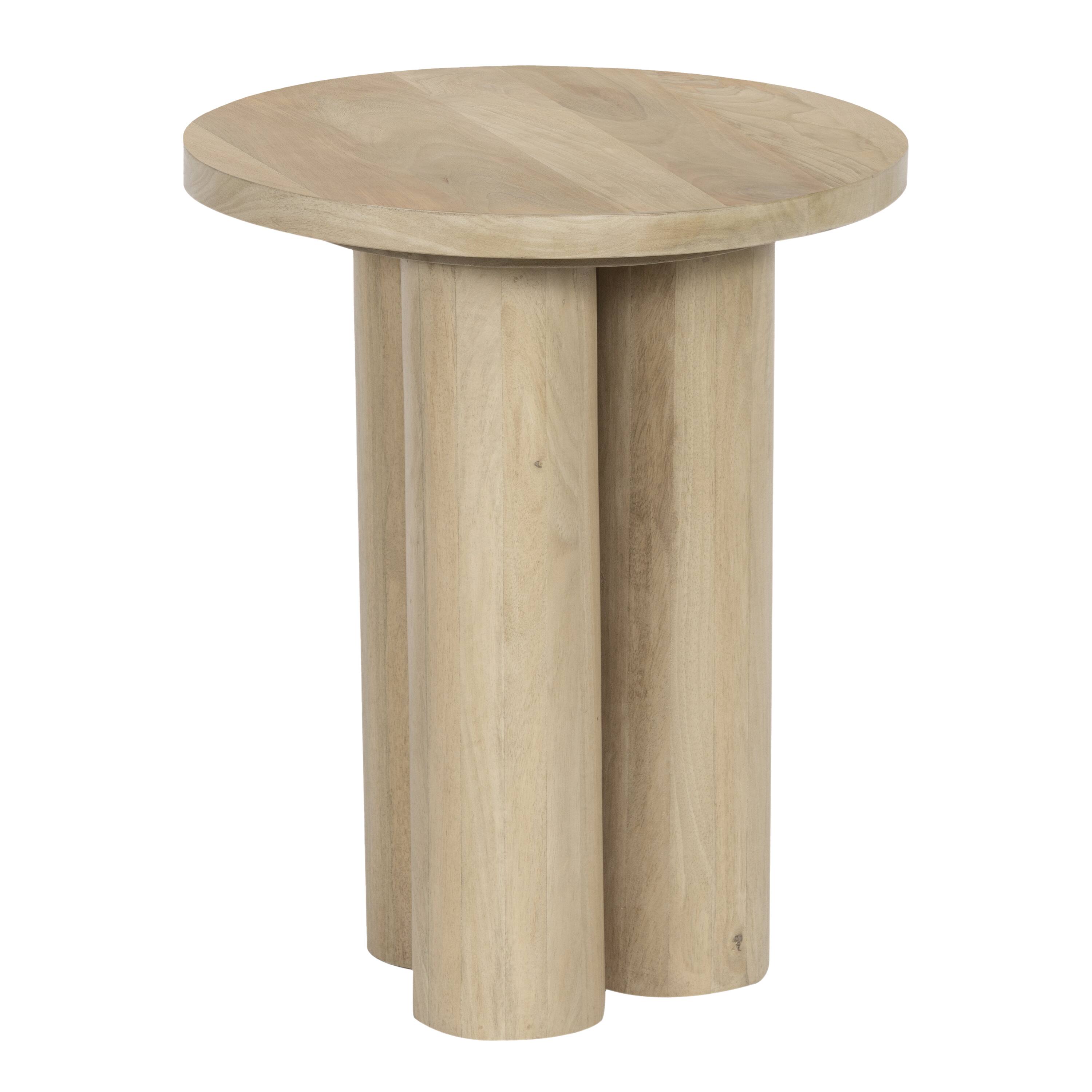 Alt View 5. Manhattan Lane - Side Table with 3 Pillar Legs, Handcrafted Natural Brown Mango Wood, 17.7 Inch Round Top - Brown.