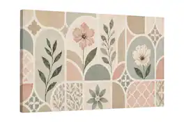 FC Design - Large Canvas 24x36" Geometric Floral Pastel Lattice Pattern Art Painting Home Wall Décor - MultiColor