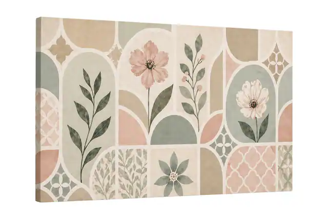 Front. FC Design - Large Canvas 24x36" Geometric Floral Pastel Lattice Pattern Art Painting Home Wall Décor - MultiColor.