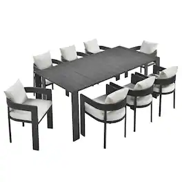 Modway - Tahoe 9-Piece Aluminum Outdoor Dining Set for 8 - Gray White