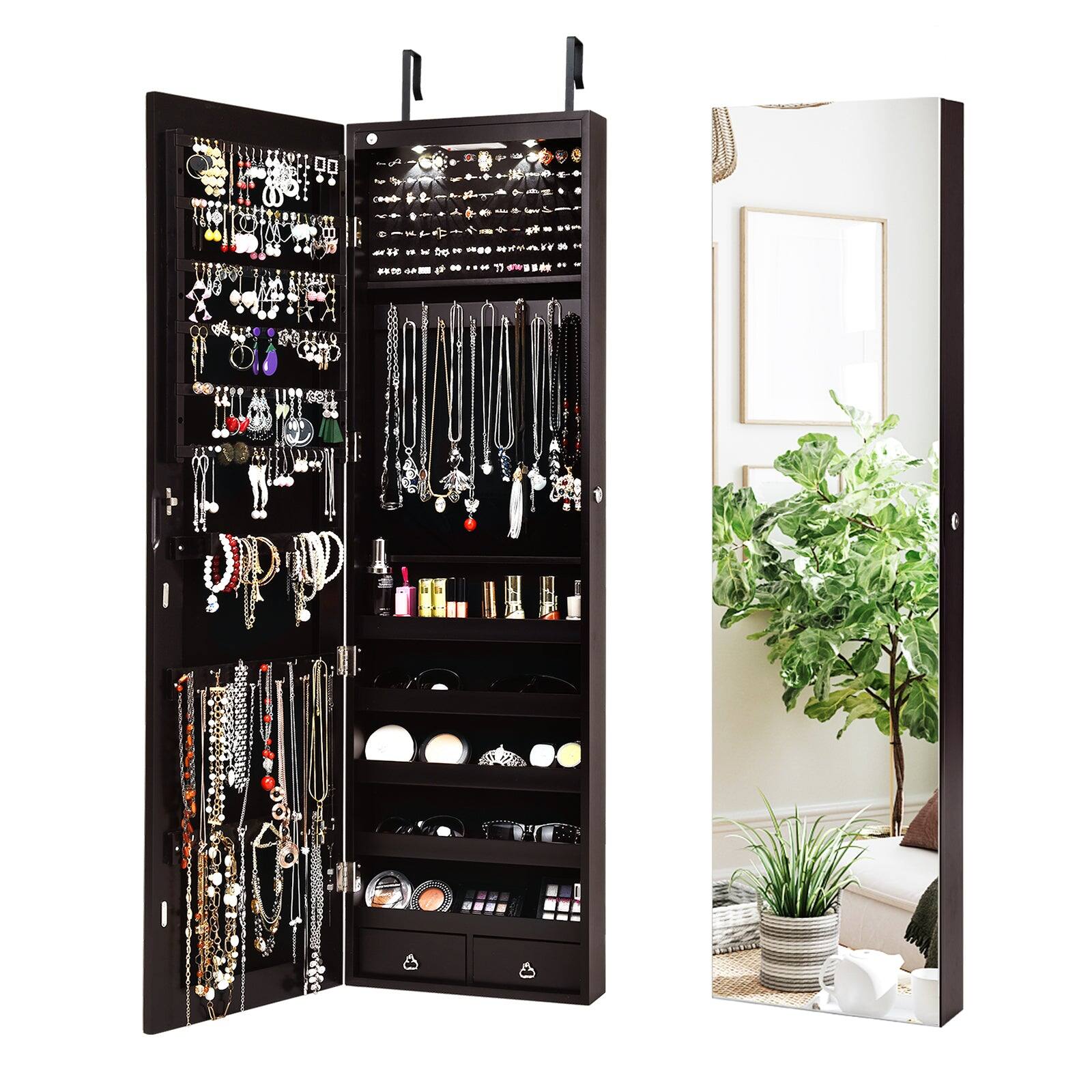 Alt View 3. Boyel Living - Wall and Door Mounted Mirrored Jewelry Cabinet with Lights in Black - Black.