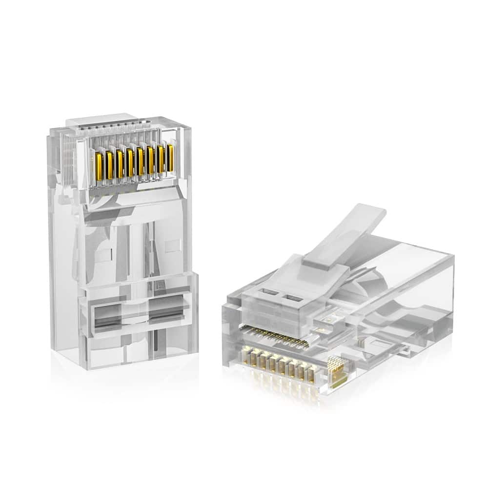 ACJPR - RJ45 Cat6 Pass-Through Connectors for Ethernet Cable, Gold-Plated, Crimp Plugs, Solid and Stranded Wire, 100-Pack