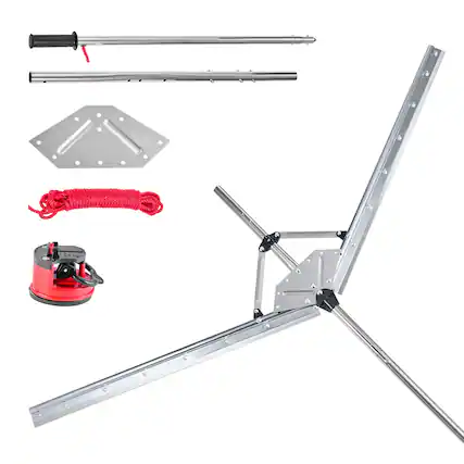 Front. VEVOR - Lake Weed Cutter with Adjustable 62-inch Cutting Width, Durable Steel Blades, and 30 ft Throw Rope - Silver Metal + Red Rope + Black Plastic.