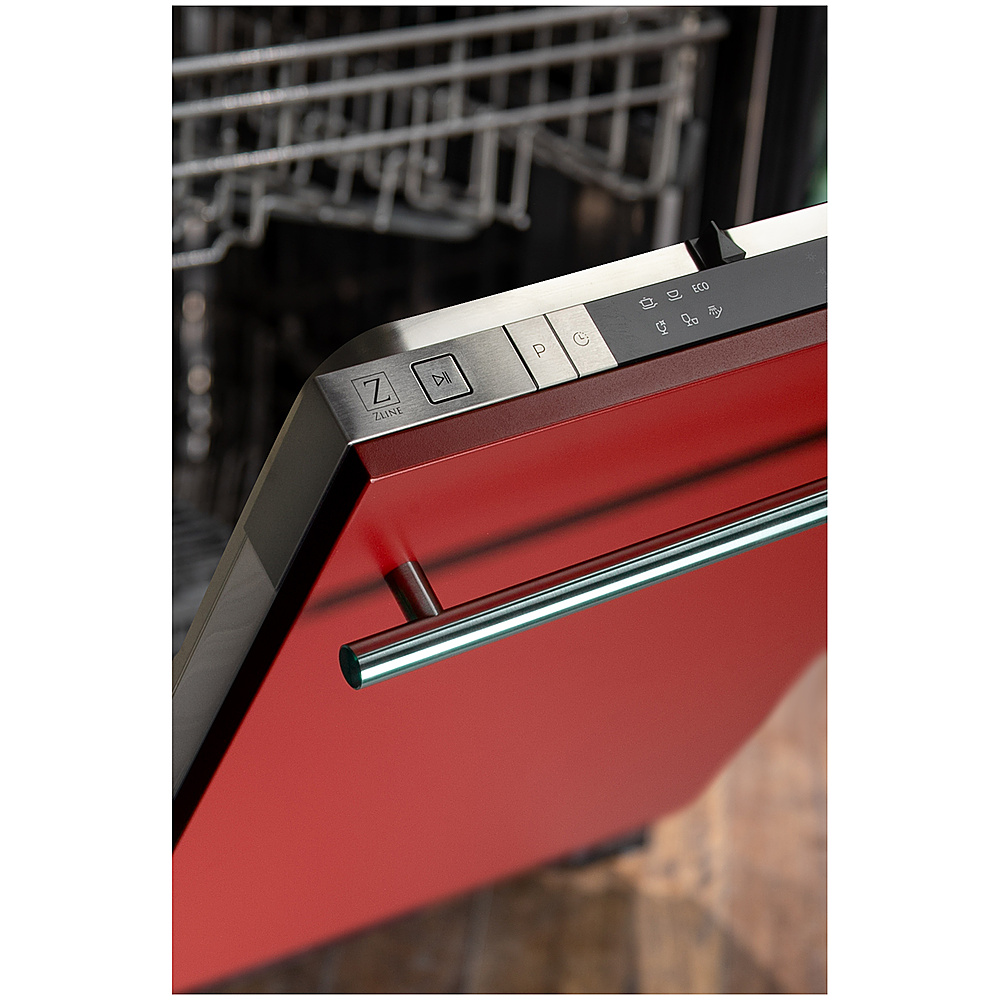 Left View: ZLINE - 18" Compact Top Control Built-In Dishwasher with Stainless Steel Tub, 40 dBa - Red Gloss