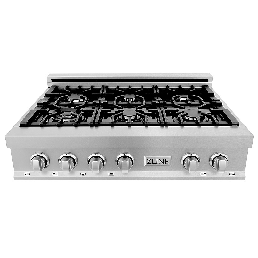 Left View: ZLINE - 36" Porcelain Gas Stovetop in Fingerprint Resistant Stainless Steel with 6 Gas Burners - Stainless Steel