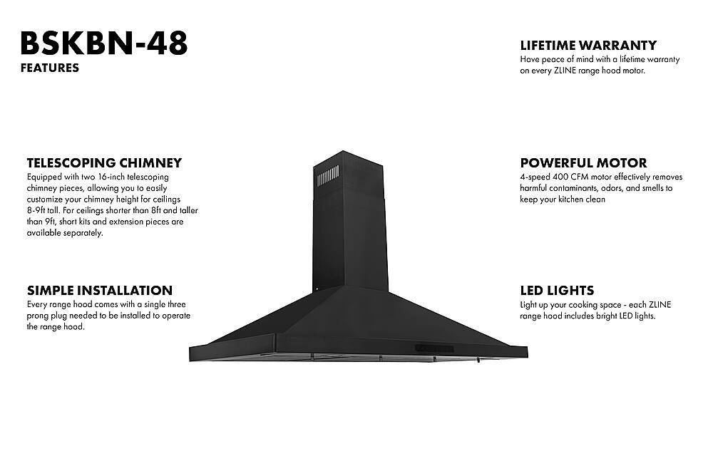 Alt View 19. ZLINE - 48" Externally Vented Range Hood - Black stainless steel.