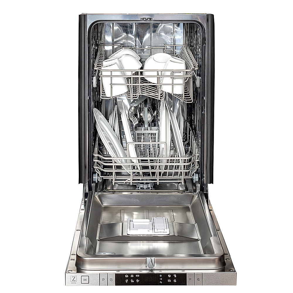 Left View: ZLINE - 18" Compact Top Control Built-In Dishwasher with Stainless Steel Tub, 40 dBa - Blue Gloss