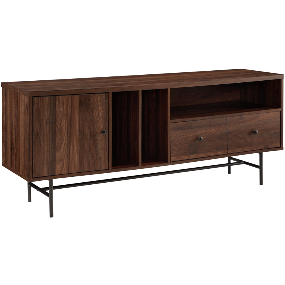 Left View: Walker Edison - Modern Industrial TV Stand Cabinet for Most Flat-Panel TVs Up to 66" - Dark Walnut