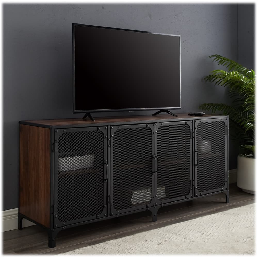 Best Buy: Walker Edison Industrial Mesh Metal TV Stand Cabinet for Most  Flat-Panel TVs Up to 70 Rustic Oak BB60SOI4DRO