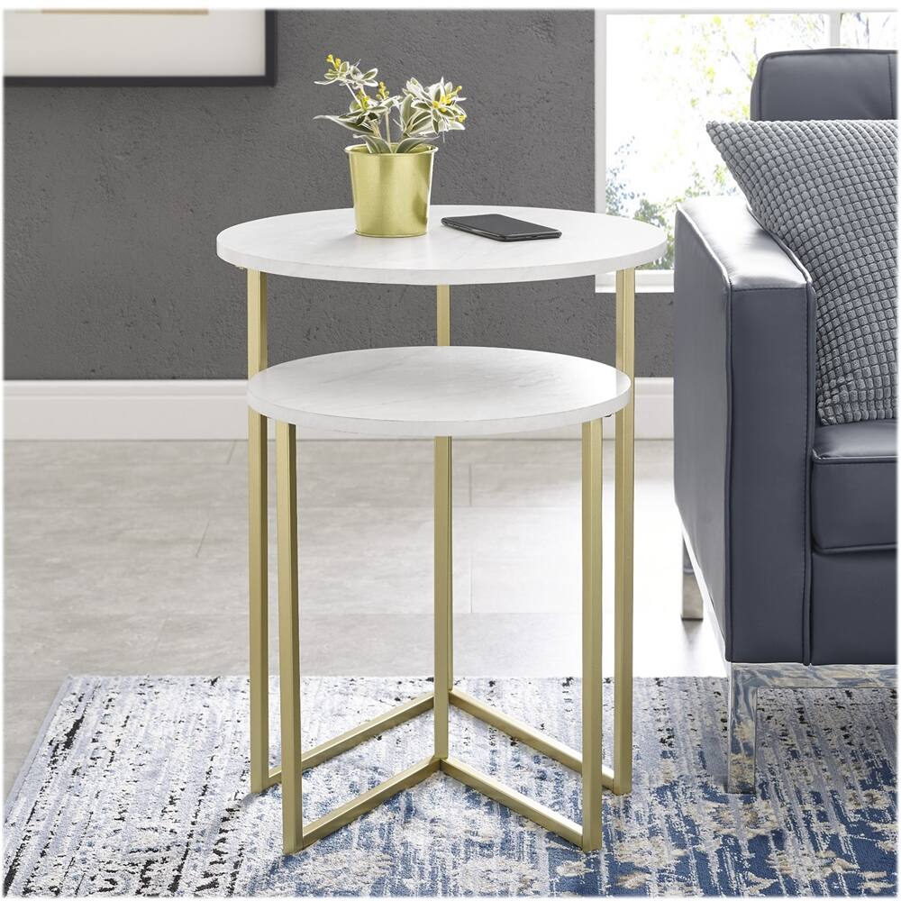 Best Buy Walker Edison VLeg Nesting End/Side Table (Set of 2) Faux