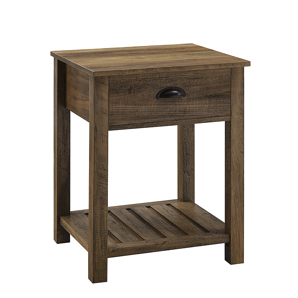Angle View: Walker Edison - Rectangular Country High-Grade MDF 1-Drawer Side Table - Rustic Oak