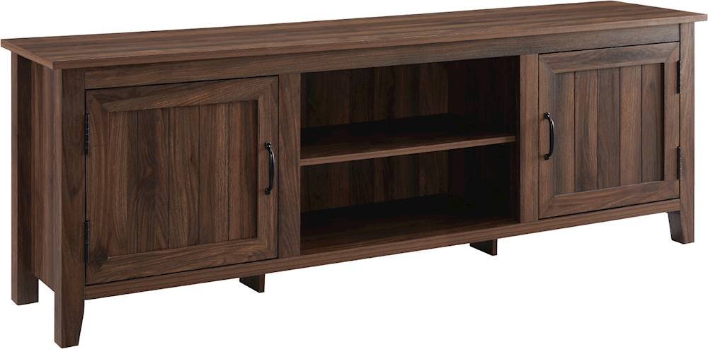 Angle View: Walker Edison - Farmhouse Simple Grooved Door TV Stand for most TVs up to 80" - Dark Walnut