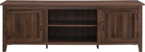 Walker Edison - 70" Modern Farmhouse Simple Grooved Door TV Stand for most TVs up to 80" - Dark Walnut - Front_Zoom