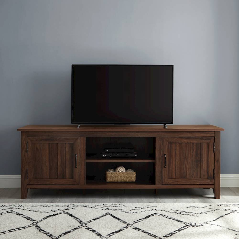 Alt View 13. Walker Edison - 70" Modern Farmhouse Simple Grooved Door TV Stand for most TVs up to 80" - Dark Walnut.