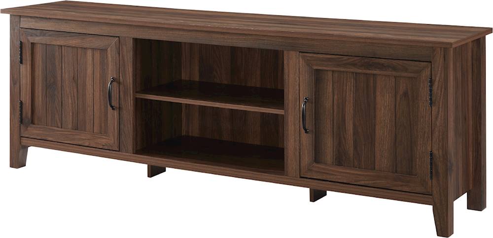 Left View: Walker Edison - Farmhouse Simple Grooved Door TV Stand for most TVs up to 80" - Dark Walnut