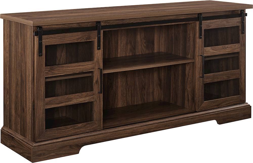 Angle View: Walker Edison - Modern Barn Door TV Stand Cabinet for Most Flat-Panel TVs Up to 64" - Dark Walnut
