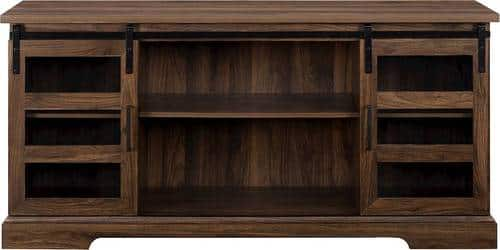 Walker Edison - Modern Barn Door TV Stand Cabinet for Most Flat-Panel TVs Up to 64" - Dark Walnut