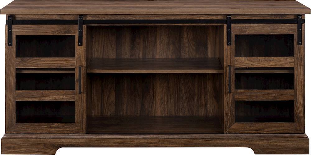 Front. Walker Edison - Modern Barn Door TV Stand Cabinet for Most Flat-Panel TVs Up to 64" - Dark Walnut.